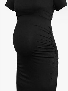 Black Ruched Maternity Midi Dress